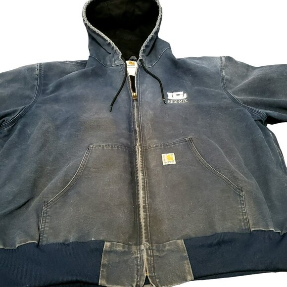 VTG Carhartt Duck Thermal Coat Lined Hood Zip Jacket Distressed LOGO J131 USA - Picture 4 of 16